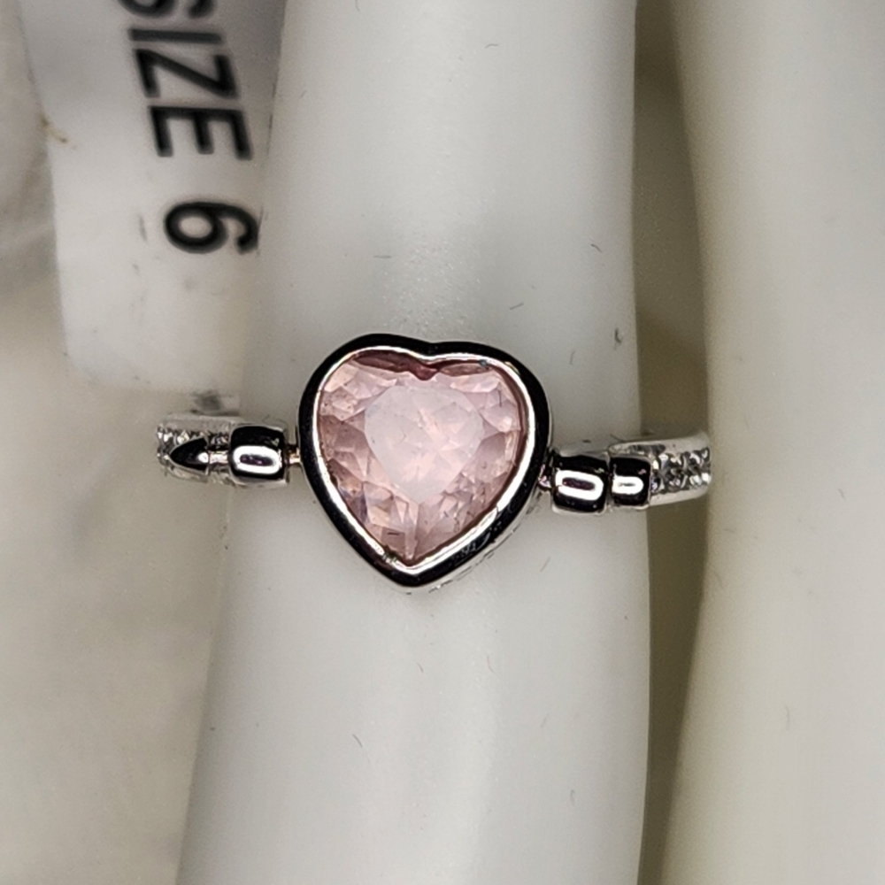 Sz.6 Pink & Clear ❤️ Spinner Ring S925 Rare